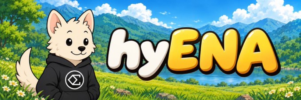 hyENA logo and character in a mountain meadow