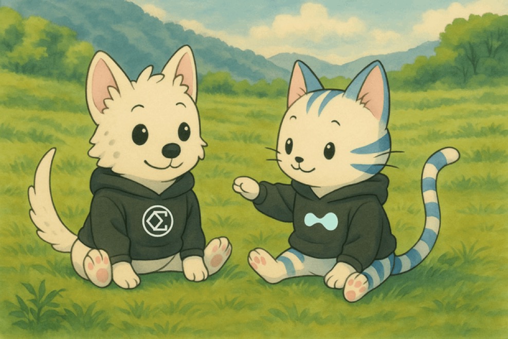 hyENA character with a friend in a green meadow